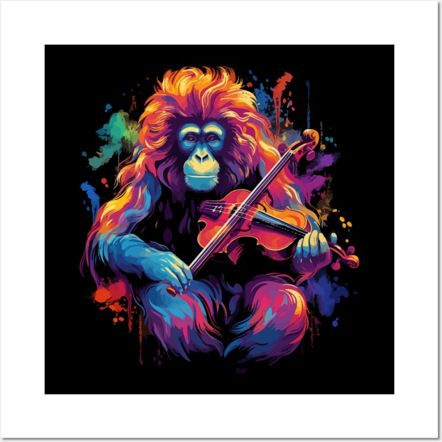 Snow Monkey Playing Violin Wall Art by JH Mart